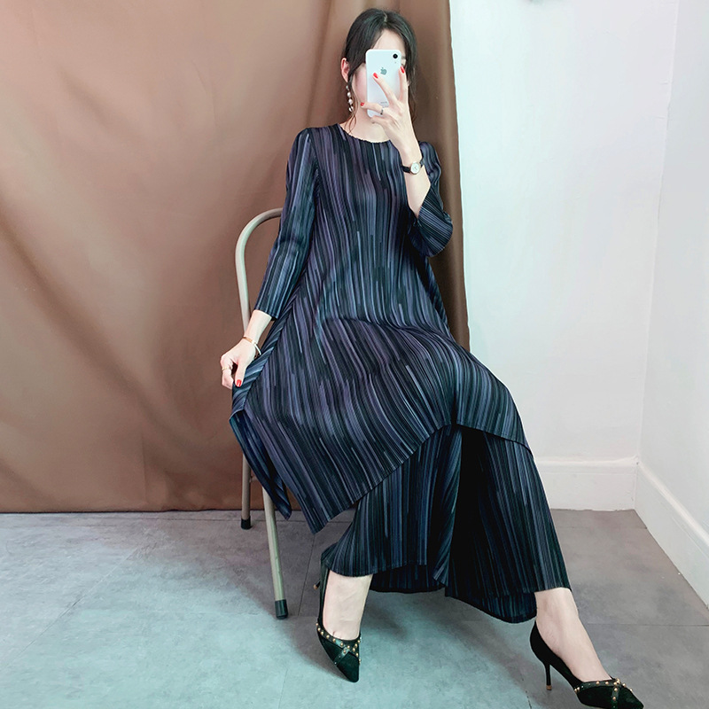 Winter Autumn Women Pleated Sets Fashion New Tidal Tops Trousers Two Pieces Clothing Sets