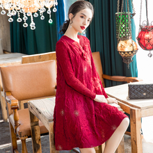 Women Red Large Embroidered Dress 2020 Spring New Loose Pleated A-line Dress