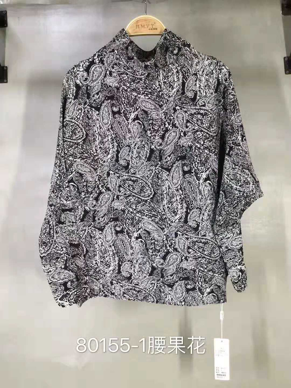 2018 New Arrival Autumn Women Pleated Printing Fashion Casaul Elastic Turtleneck Batwing Sleeve Blouses Shirts