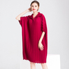 Women Crinkled Office Lady Straight Solid Half Length Sleeves Knee-length Pleated Dress