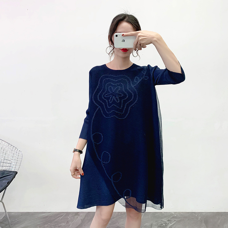 Fashionable Pleated Printed Dress Spring 2020 New Women's Loose Large Pleats Dress