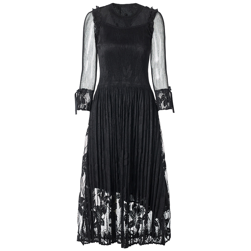 Autumn Women Dress Pleated Fashion Lace Lady Elegant Loose Popular Dresses