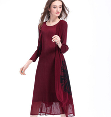 Sunflower Fake Two-piece Dress Pleated Plus Size Women Dresses
