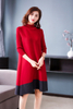 2018 New Arrival Women Pleated Casual Loose Patchwork Knee-length O-neck Lady Fashion Autumn Dress