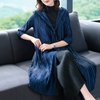 Women Autumn Pleated Plain-coloured Turtleneck Cap Pleated Seven-sleeve Jacket Fashionable Single-row Button Windbreaker