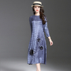 Woman Ol Flower Middle Age A-line Floral Appliques O-neck Spring Dress