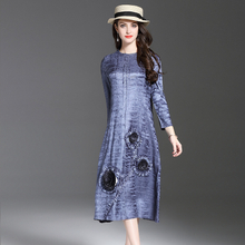 Woman Ol Flower Middle Age A-line Floral Appliques O-neck Spring Dress