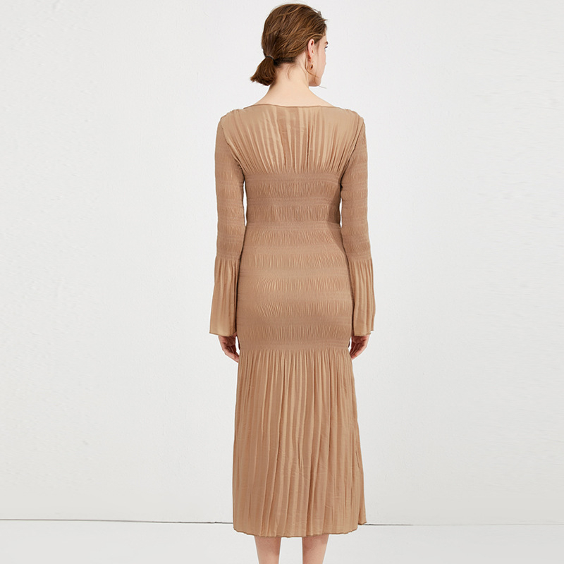 spring 2020 Women Pleated Fashion New Flare Sleeve Dress