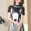Large Size Westernized Top New Women's Slim Summer Fashion Print Pleated T-shirt