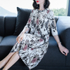 Women Retro Big Size Pleated Dresses Spring Female Printed Loose Dresses