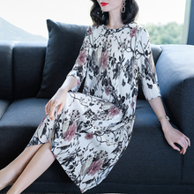Women Retro Big Size Pleated Dresses Spring Female Printed Loose Dresses