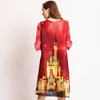 Castle Digital Printed Pleated Big Size Loose Casual Fashion New Dress