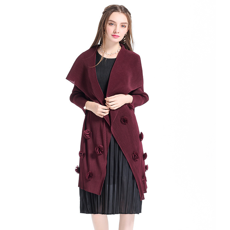 New Europe Shutiao Fold Flowers Color Coat Shawl Fashion Large Size Spring Female Pleated Coat