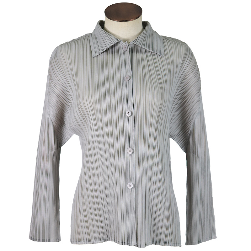 Women Pleated New Solid Color Loose Casual Long Sleeve Jacket Coat