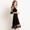 Velvet Patchwork Yarn Dress Spring Summer Lace Elegant Pleats Popular Fancy Dresses