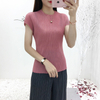 Women's Spring Summer Solid Color Pleated Shirt Elastic Tops Csual Wear