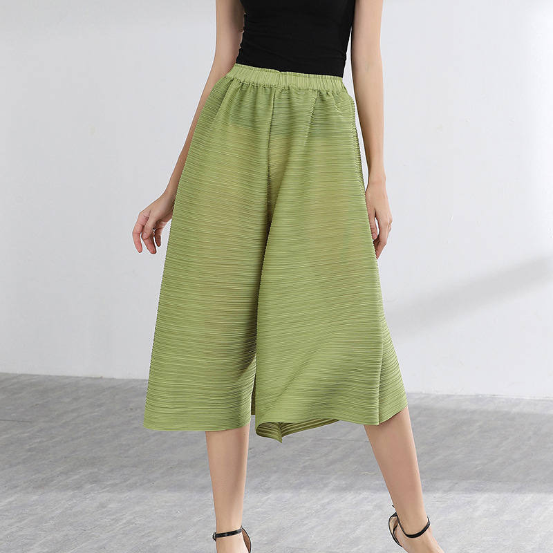 Women Loose Pleated Wide-legged Pants Summer Straight Casual Trousers