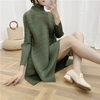 New Pleated Dress Autumn Winter Large Size High Collar Long Sleeves Loose Fashion New Women Dress