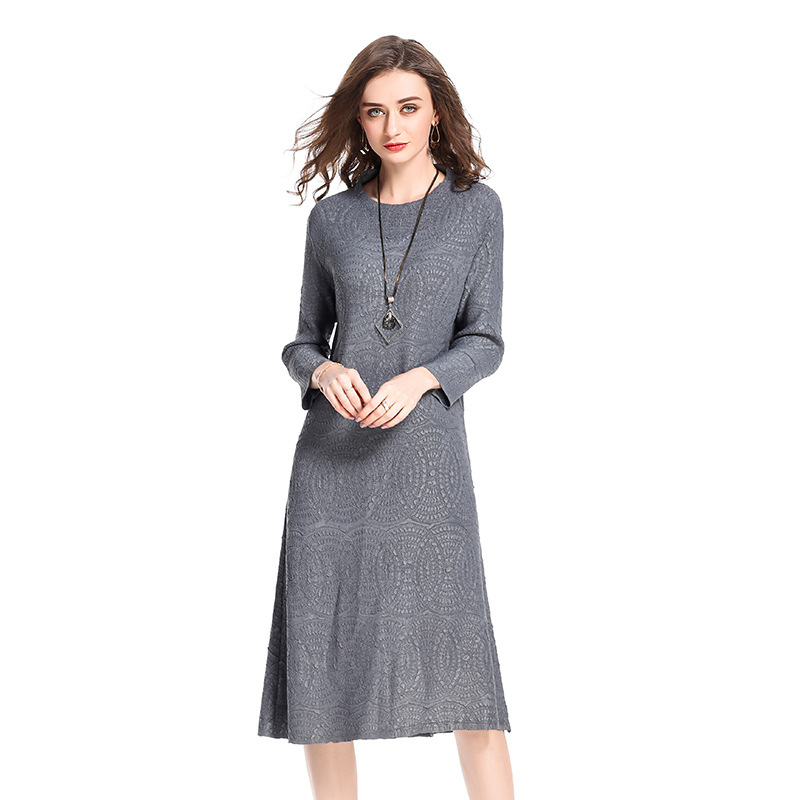 Women New Slim Solid Color Loose Fashionable Pleated Long Dress