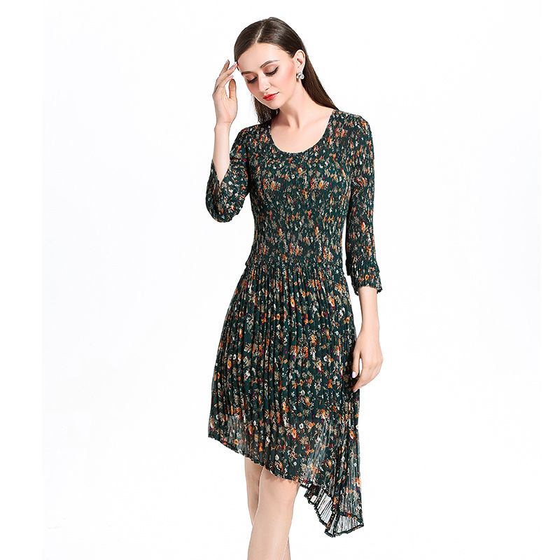 New O Neck Flower Dress Original High-end Fashion Big Size Women's Chiffon Dress