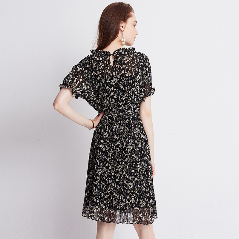 Chiffon Spring Summer Women Pleated Fashion New Tidal Print Dresses