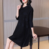 Spring And Autumn Women's Pleated Slim A-line Black Dress