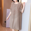 Women Embroidered Pleated Dress Spring 2021 New Women's Loose Plus Size Pleated Dress