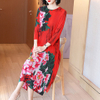 High End Foreign Style Chinese Style Retro Printed Red Mother Dress Spring 2021 New Women's Loose Size Pleated Dress