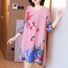 Chinese Style Retro Printed Mother's Dress Spring 2021 New Women's Loose Plus Size Pleated Dress