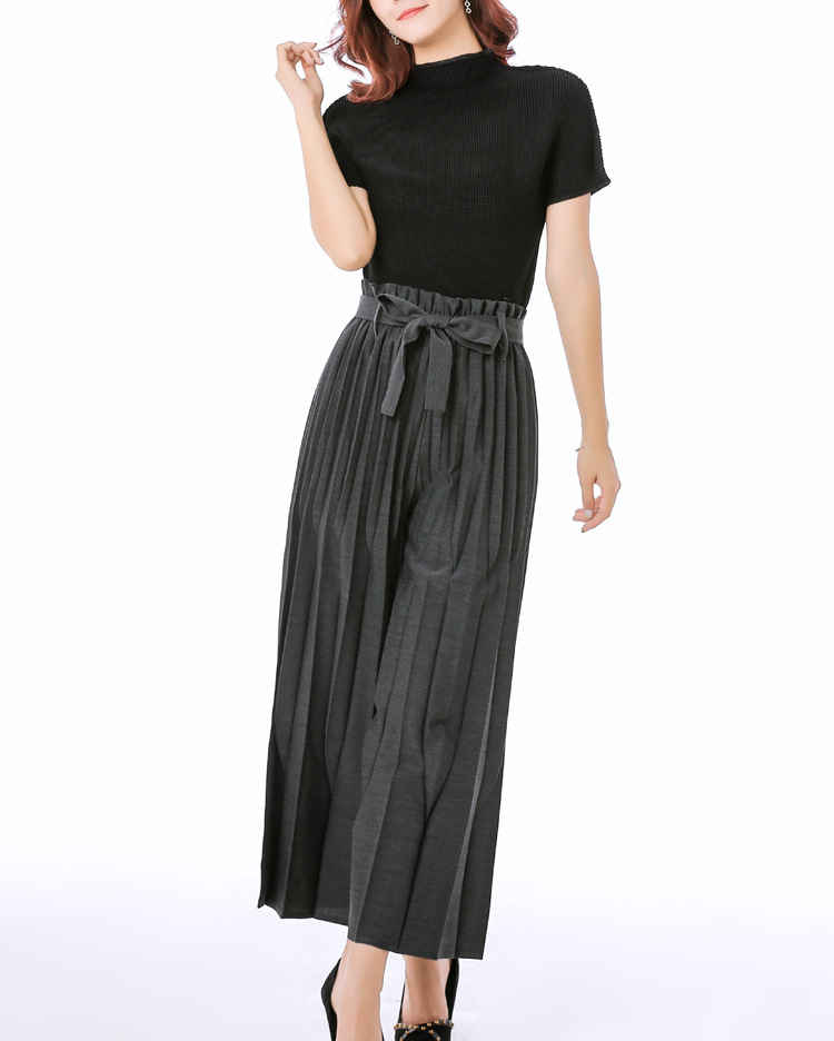 Pleated Suit Fashion Slim Pleated Solid T-shirt Loose Three-dimensional Wide Leg Pants Two Pieces Clothing Set