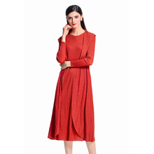 Autumn Women Original Design Jacquard Fold Fake Two Popular Static Color Boutique Dress