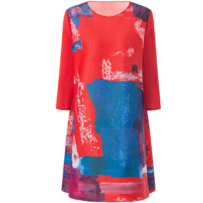 Women Loose Large Pleated Dress New Spring 2020 Red Pleated Dress