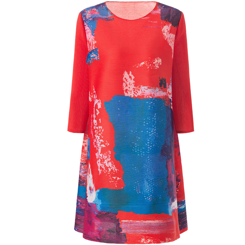 Women Loose Large Pleated Dress New Spring 2020 Red Pleated Dress