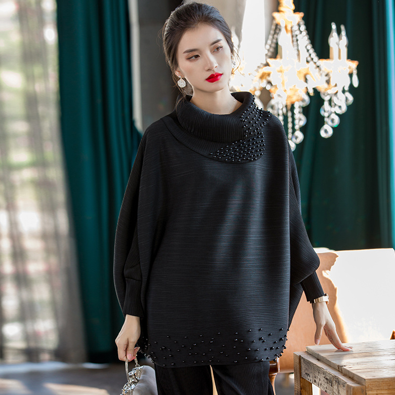 Oversized Pleated Top Spring / Summer 2020 New Fashion Print Beaded Loose Oversized T-shirt