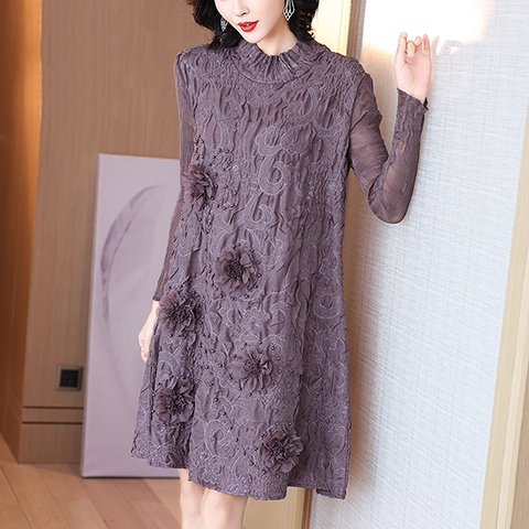 High End Embroidered For Women's Autumn And Winter New Style A-line Pleated Dress