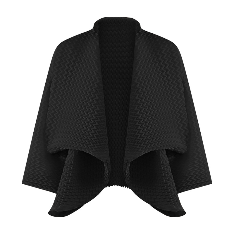 New Handmade Pleated Women's Autumn Loose Bat Sleeve Solid Color Lapel Long Sleeve Coat