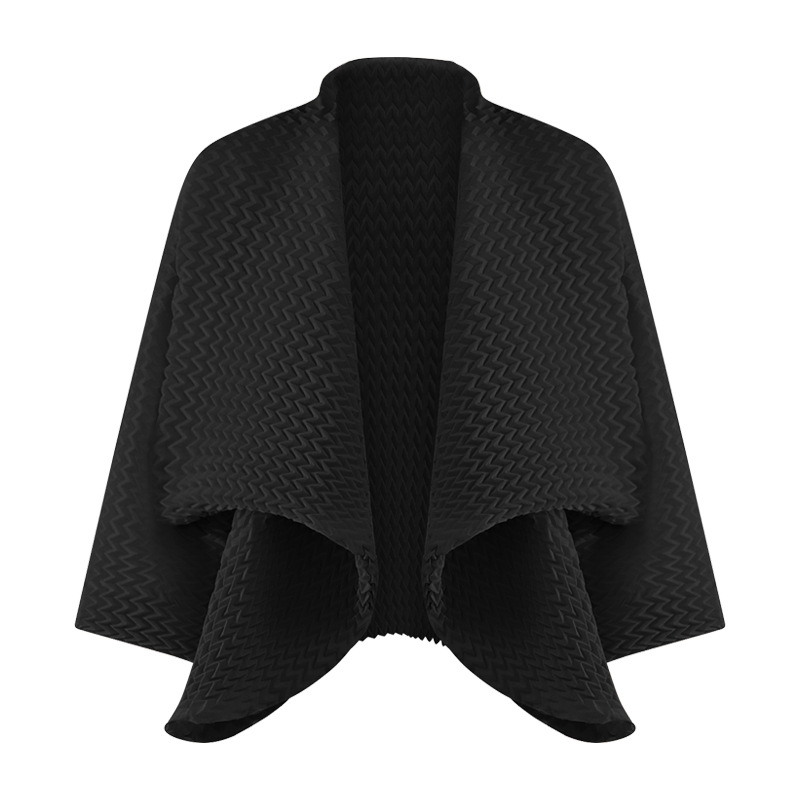New Handmade Pleated Women's Autumn Loose Bat Sleeve Solid Color Lapel Long Sleeve Coat