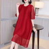 Women's Dress Spring 2021 New Female Red Mother's Pleated Dress