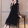 2021 Spring Women's Net Fabric Over Knee Long Sleeve Plus Size Pleated Dress