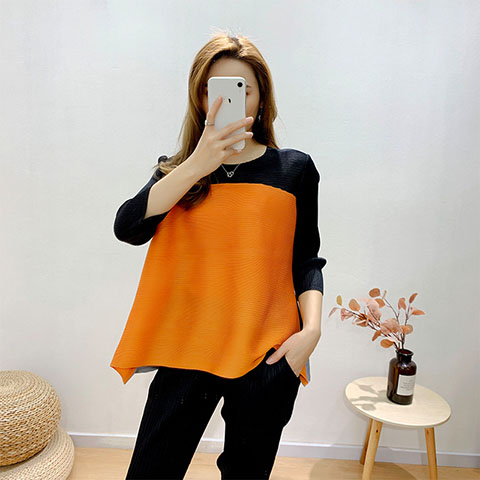 Pleated Top Women's 2021 Summer New Korean Version Large Size Loose And Thin Color Matching T-shirt