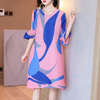 Plus Size Print Dress Spring 2021 New Women's Loose A-line Pleated Dress