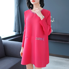 Autumn Women Pleated Solid Color Lady Elegant Long Sleeved Loose Wrinkle Nail Neads Casual Dress