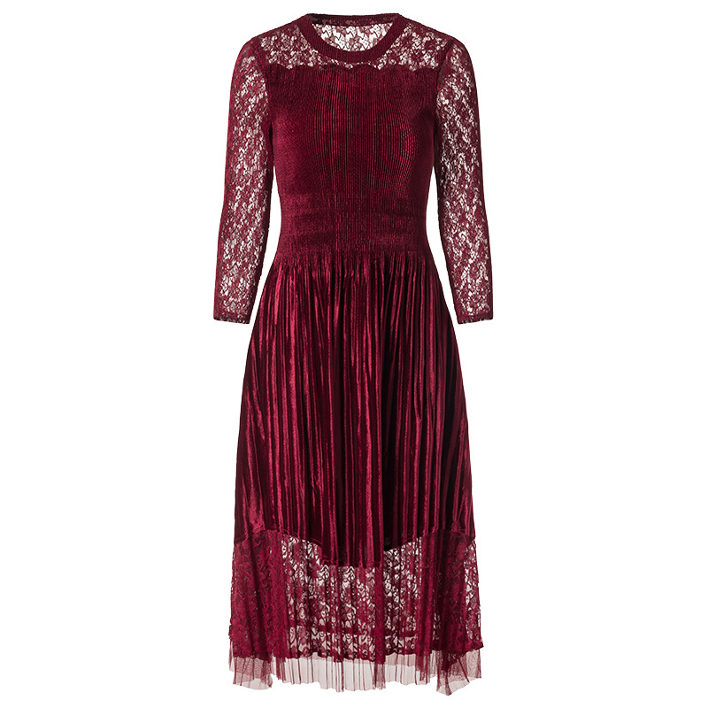 Lace Dress 2019 Ladies'temperament A-shaped Pleats Lady Elegant Dress