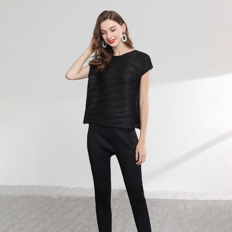 Ruffled Summer New Loose Stripes Short Sleeves Shirt Irregular Sloping Sleeves Tops