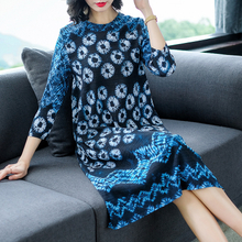 New Spring Pleated Dress Ladies'temperament Ink Printed Loose Large Size Dresses