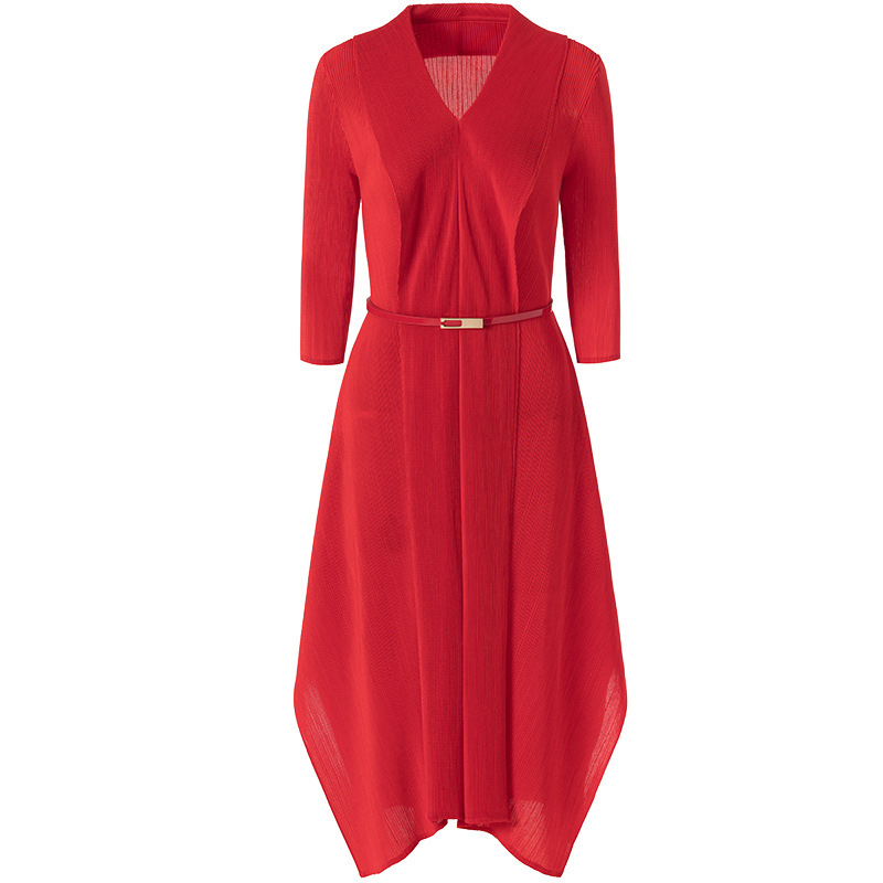 Spring 2020 New Women's Red Large Pleated Dress Fashion Popular Dress