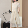 Summer Short Sleeve Fashion Dot Dress New Style Embroidered Lace Large Size Pleated Dress
