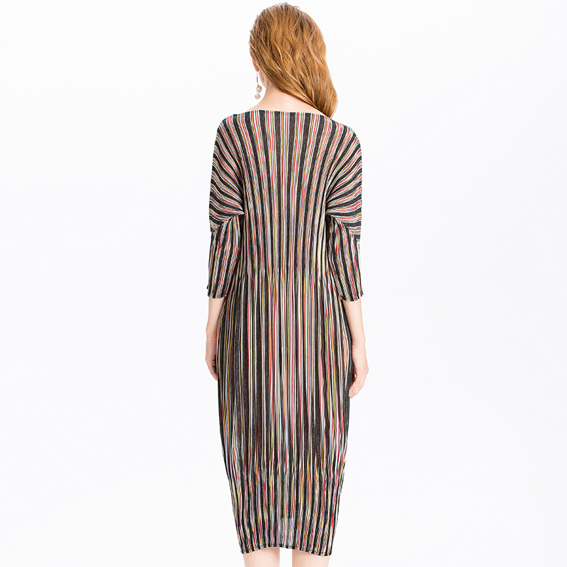 Spring Pleated Coloured Striped Dress Fashion New Popular Loose Dress