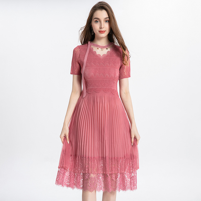 Women Dress Fine Summer Elegant Pleated Fashion New Popular Lace Dress