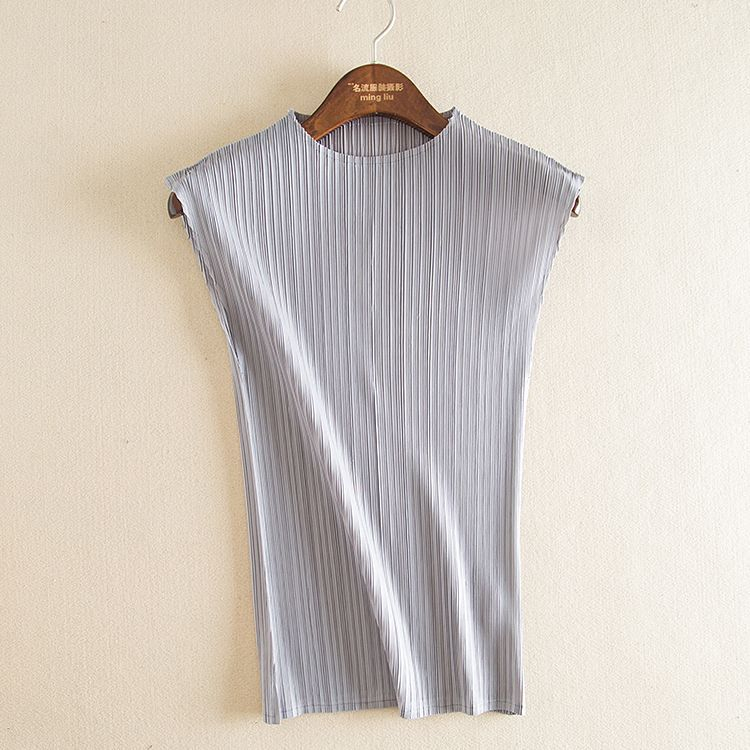 Spring Summer Sleeveless Women Fashion New Solid Color Pleats Casual Slim Free Size Pullover Shirts